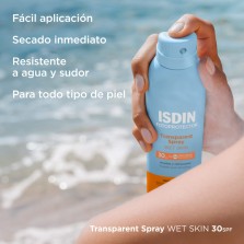 fotoprotector transparent spray wet skin
